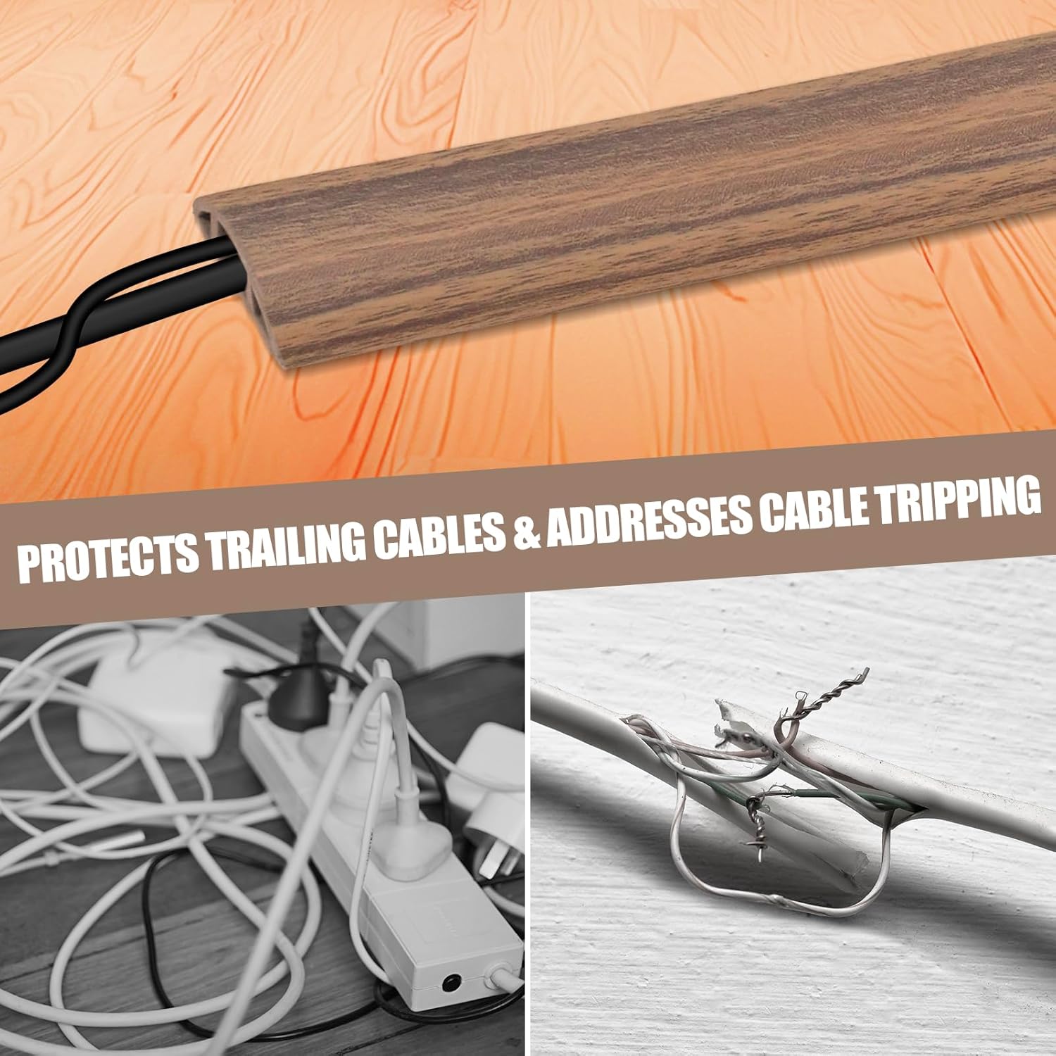 Floor Cord Cover Self Adhesive Cord Hider,20FT Cable Management, Extension Strip Protector for Wires, Prevent Cable Trips for Offices, Gyms, Exhibitions Cavity:0.39"(W) x 0.27"(H) Woodsmokedbrown