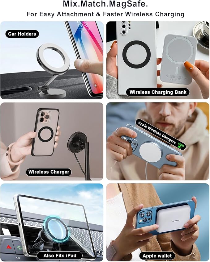 for Magsafe Magnetic Ring 2 Pack Compatibile with MagSafe Accessories/Charger/Mount/Wallet/Case/Kindle for New iPhone 16/15/14/13/12/11, Pixel 9, Samsung Galaxy Z Fold/Z Flip/S and More
