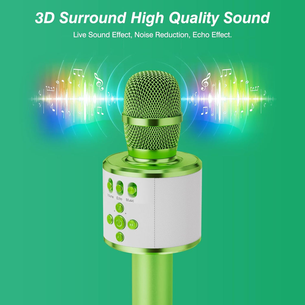 BONAOK Karaoke Microphone for Kids & Adults - Bluetooth Microphones Singing Mic with Disco Lights, Echo Effect, Built-in Speaker Portable Karaoke Player for Party Travel Gifts Q78(Green)