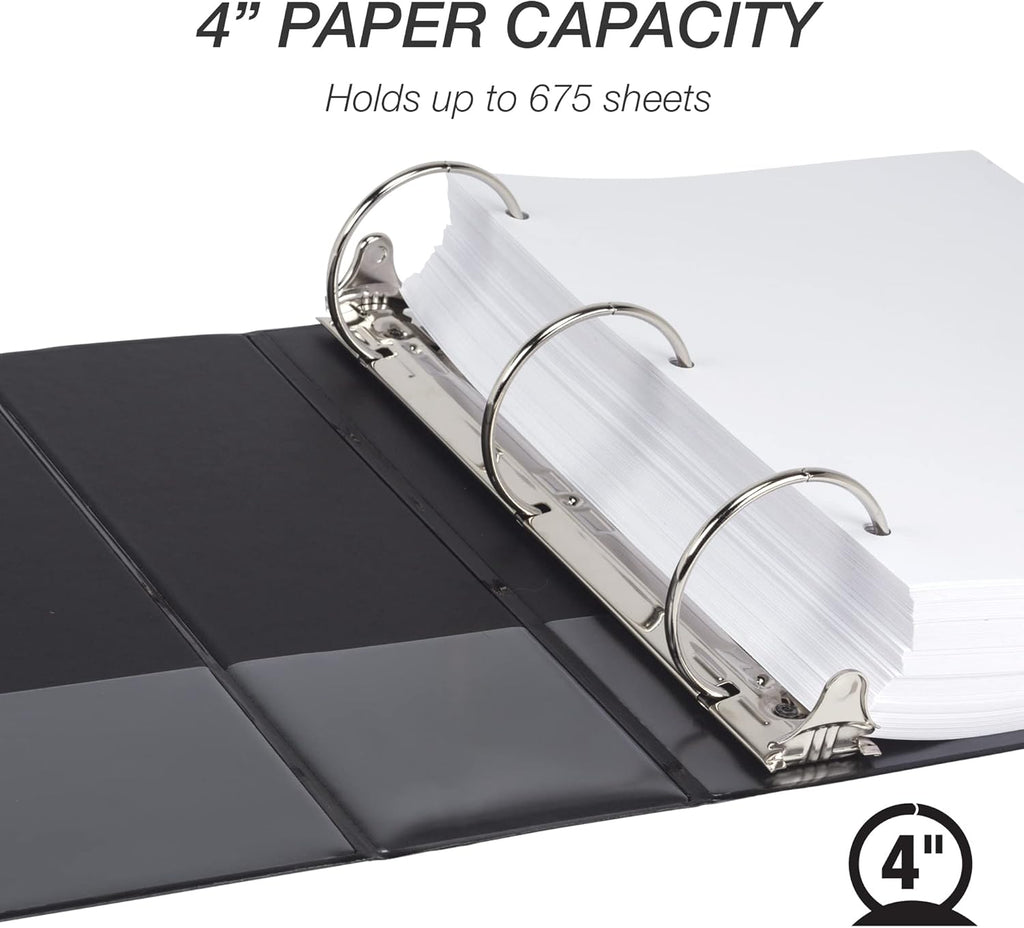 Samsill 4 Inch 3 Ring Binder, Made in USA, Economy Round Ring, Clear View Cover, 675 Sheet Capacity - for School, Home, Office - Charcoal Black