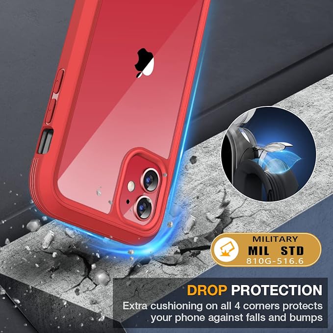 Miracase Glass Series for iPhone 11 Case 6.1 inch, Upgraded Full-Body Rugged Phone Bumper Case Cover with Built-in 9H Tempered Glass Screen Protector and Camera Protector, Red