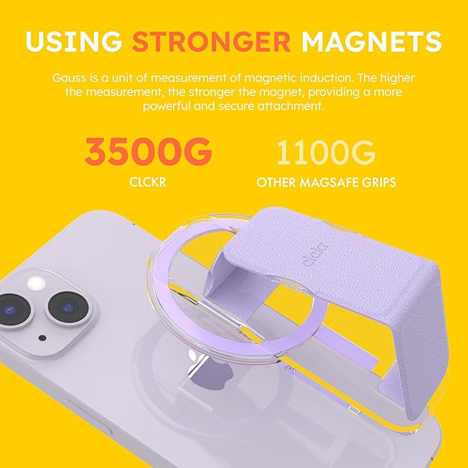 CLCKR for MagSafe Phone Grip for MagSafe Kickstand Compatible with Mag Safe Finger Loop, 3-in1 Phone Ring Holder Strap for Mag Safe iPhone 16/15/14/13/12 Series, Galaxy S25/S24/S23/S22, Pixel - Lilac