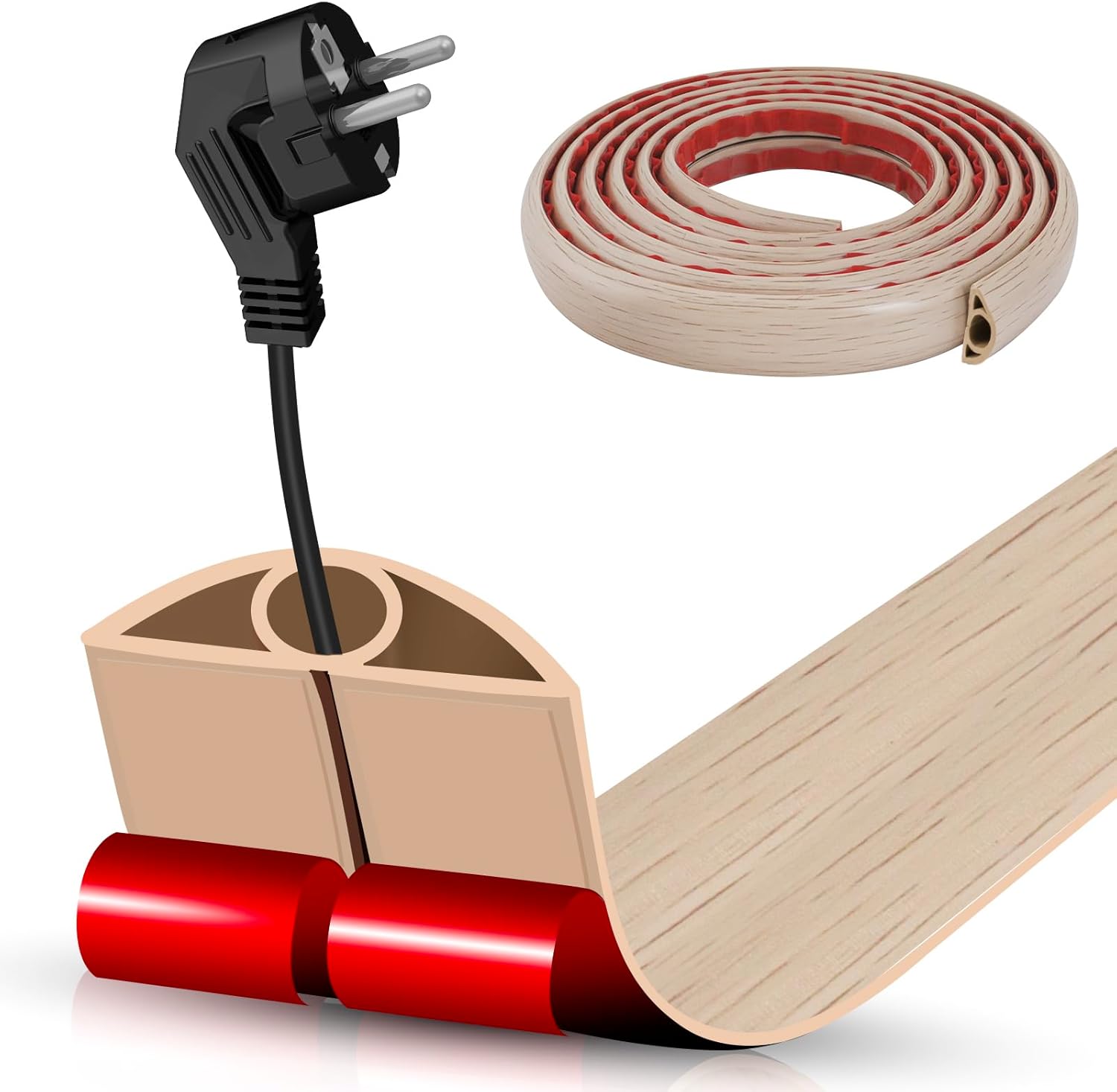 Floor Cord Cover Self Adhesive Cord Hider,10FT Cable Management, Extension Strip Protector for Wires, Prevent Cable Trips for Offices, Gyms, Exhibitions Cavity:0.3"(W) x 0.28"(H) Yellow Wood