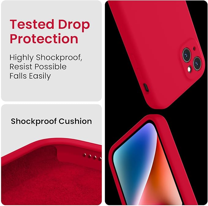 FireNova Designed for iPhone 13 Case, Silicone Upgraded [Camera Protection] Phone Case with [2 Screen Protectors], Soft Anti-Scratch Microfiber Lining Inside, 6.1 inch, Deep Red