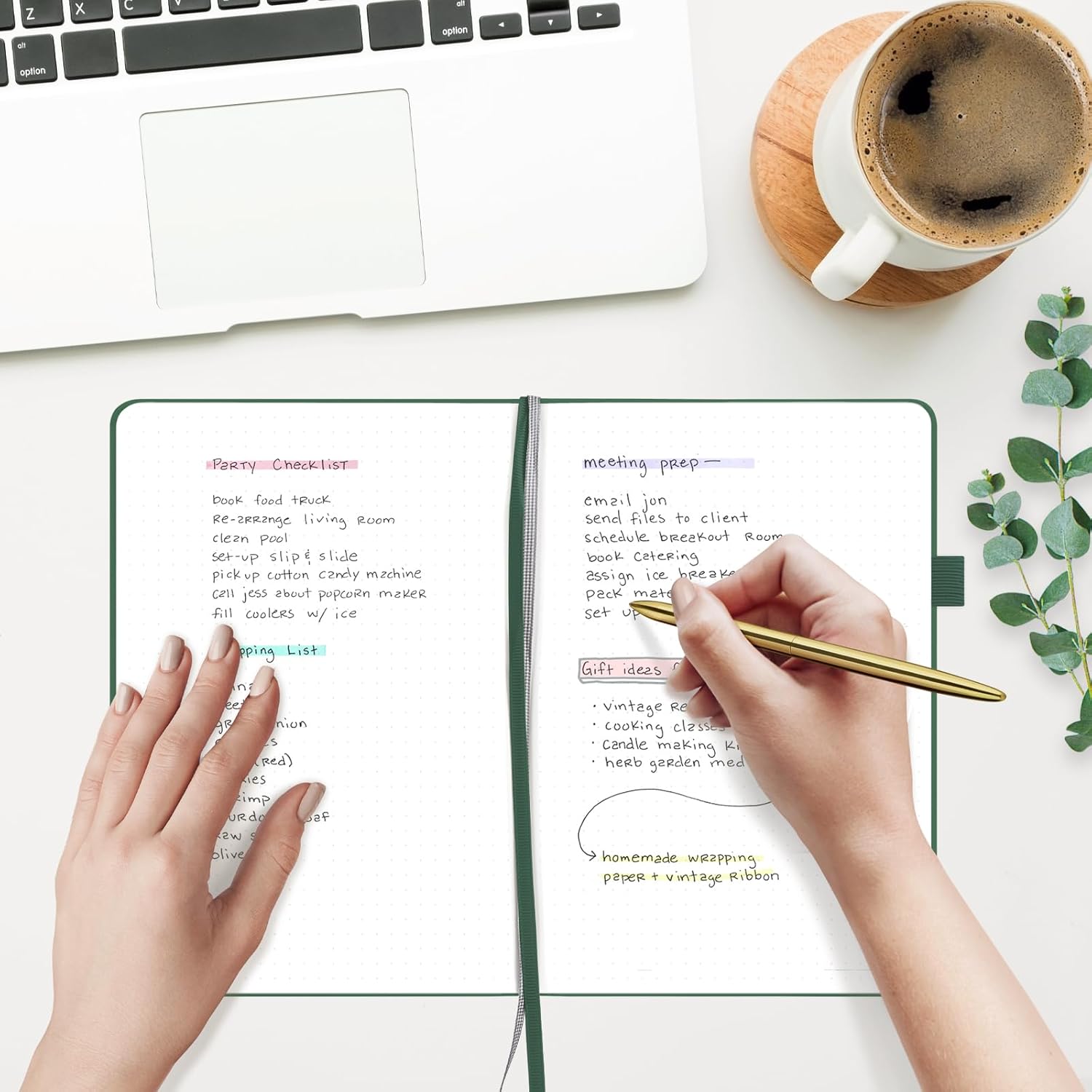 &And Per Se Dotted Journal Notebook for Women&Men with Pattern, A5 Leather Hardcover, 160 Pages 100GSM Thick Dotted Paper, 3 Sheets of Stickers Included(Dark Green)