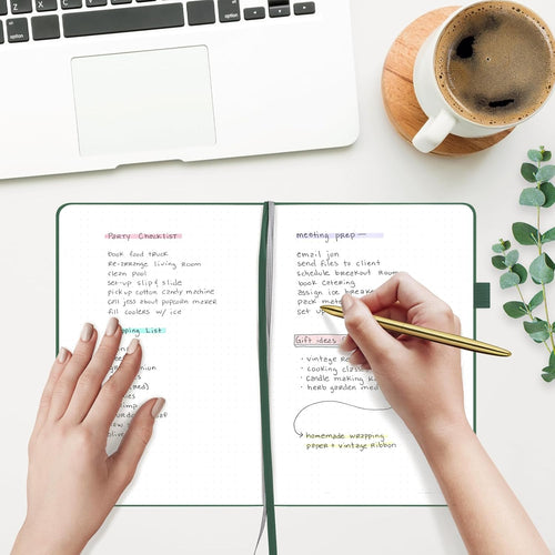 &And Per Se Dotted Journal Notebook for Women&Men with Pattern, A5 Leather Hardcover, 160 Pages 100GSM Thick Dotted Paper, 3 Sheets of Stickers Included(Dark Green)