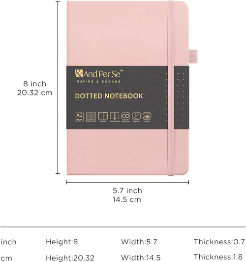 &And Per Se Bullet Dotted Journal Notebook, A5 Leather Hardcover, 176 Numbered Pages 100GSM Thick Dotted Paper, 2 Sheets of Stencils Included - 5.7'' x 8'' (Pink)