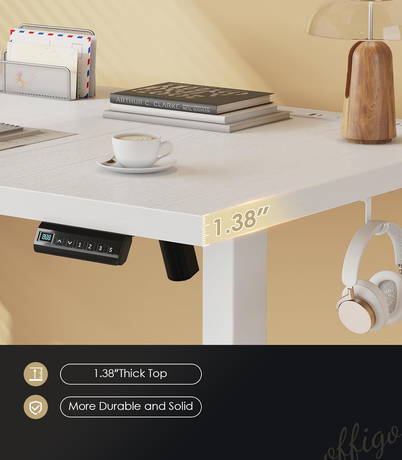 OffiGo Electric Standing Desk with 3-Piece Board, 79 Inch Height Adjustable Large Desk with Power Outlets, Sit Stand Table, Writing Computer Workstation for Home, Office, White