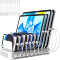 Charging Station for Multiple Devices, 100W 10 Ports Flat Plug Charging Dock with 10 Cables Smart IC Tech and Adjustable Dividers Type-C，Multi USB Charger for iPhone Galaxy iPad Tablet，White
