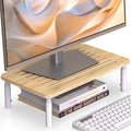 Bamboo Monitor Stand Riser, 4 Adjustable Height, Laptop Stand with Airflow Vents, Desk Organizer for Computer, PC, Printer (Natural)