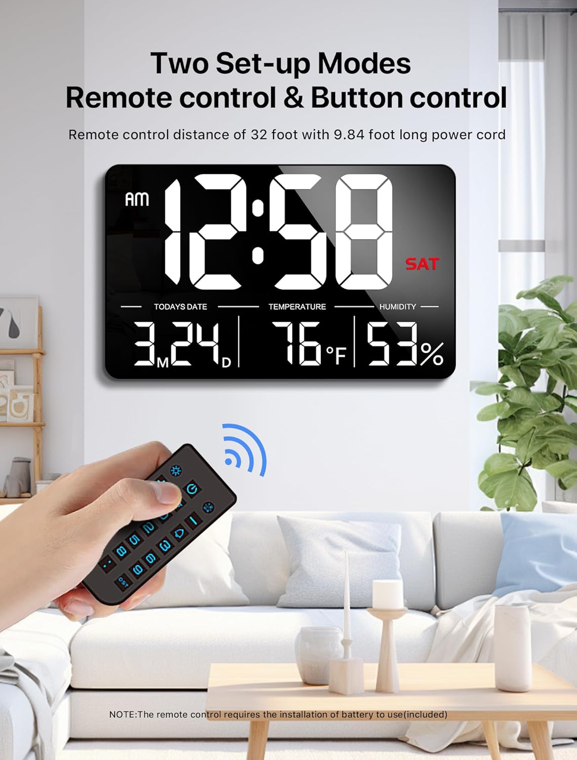 MASHI Digital Clock,13" Large Display Digital Wall Clock, Adjustable Brightness Calendar Clock with Day and Date,DST,Alarms,Humidity, Temperature for Desk, Wall Mounted, Gift for Elderly