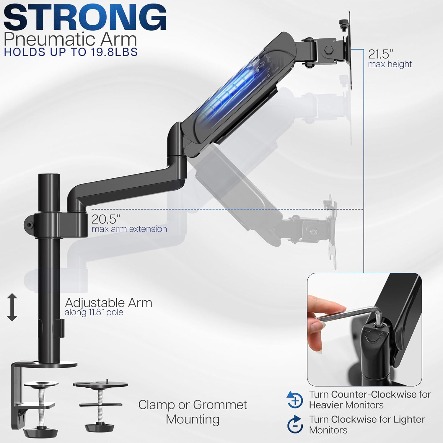 VIVO Single Monitor Arm Mount for 17 to 32 inch Screens - Pneumatic Height Adjustment, Full Articulating Tilt, Swivel, Heavy Duty VESA Stand with Desk C-clamp and Grommet Option STAND-V001K