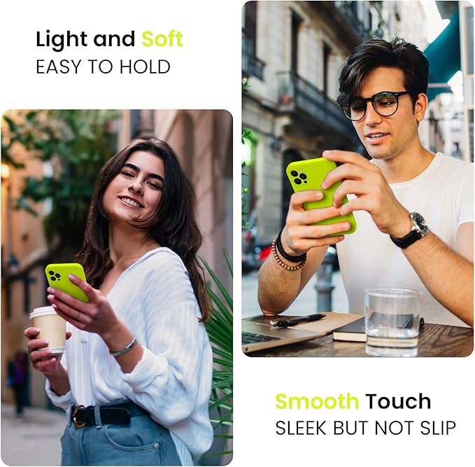 FireNova for iPhone 14 Pro Case, Silicone Upgraded [Camera Protection] Phone Case with [2 Screen Protectors], Soft Anti-Scratch Microfiber Lining Inside, 6.1 inch,Fluorescent Green