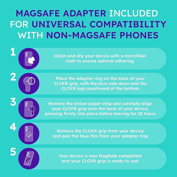 CLCKR for MagSafe Phone Grip for MagSafe Kickstand Compatible with Mag Safe Finger Loop, 3-in1 Phone Ring Holder Strap for Mag Safe iPhone 16/15/14/13/12 Series, Galaxy S25/S24/S23/S22, Pixel - Carbon