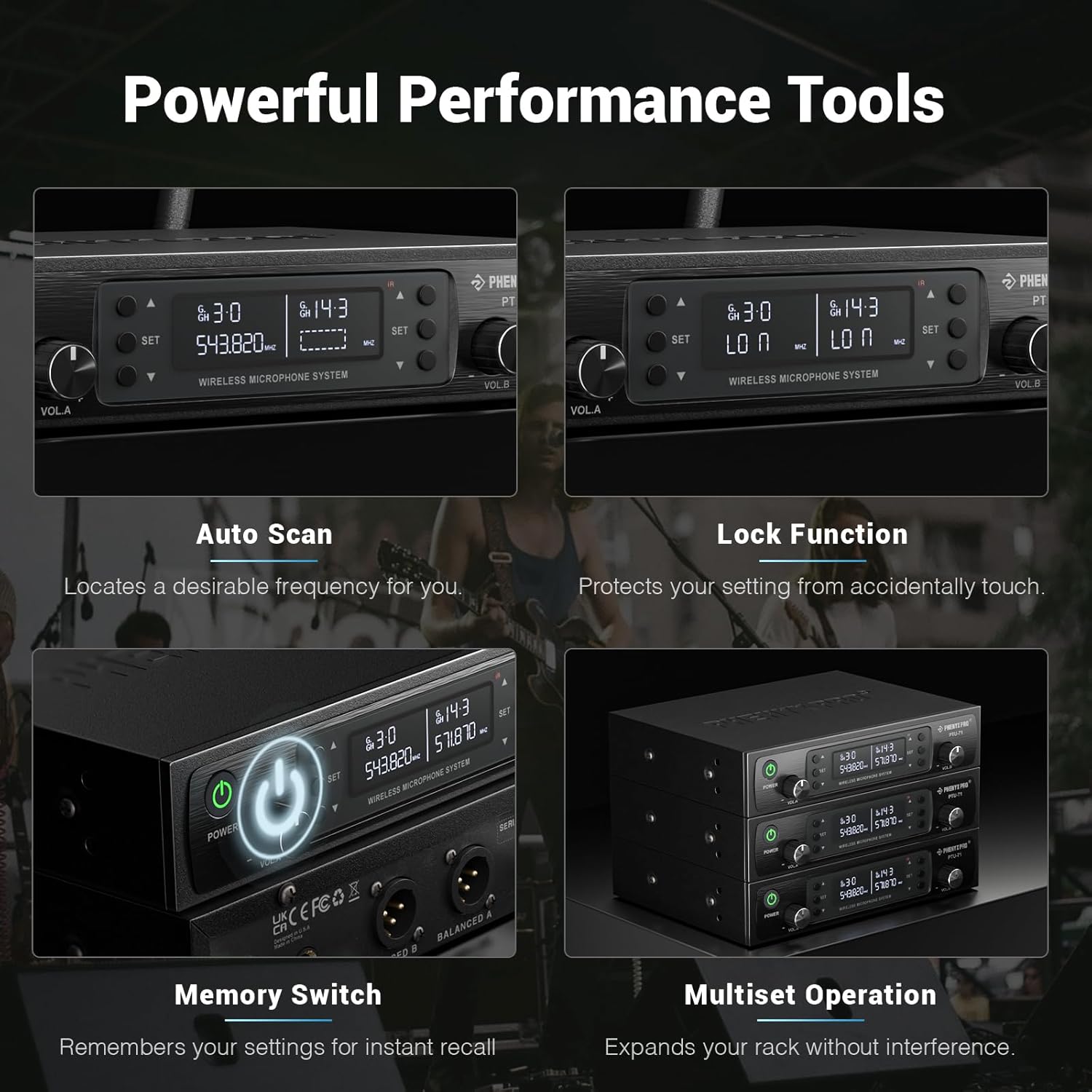 Phenyx Pro Dual UHF Wireless Microphone System，Auto-Scan Cordless Mic Set w/ 2x100 Frequencies, 2 Bodypacks & Headsets/Lapel Microphones for Speaking, Singing, Church, DJ (PTU-71-2B)