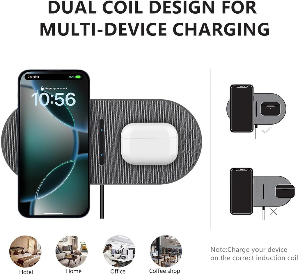 40W Wireless Charging Pad,Dual 20W Charging mat for Apple iPhone 16 15 14 13 12 11 Pro/Max/Mini/Plus/XS/XR,Airpods 4/3/Pro,2 in 1 Wireless Phone Charger for Samsung,Pixel,Xperia(with PD Adapter)