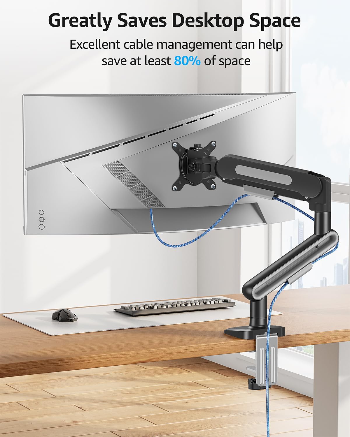MOUNTUP Single Monitor Desk Mount for 4.4-26.5lbs, Heavy Duty Monitor Arm for 40 39 37 34 32 27inch, Full-Motion Monitors Stand, Height Adjustable Gas Spring Monitors Arm with C-Clamp＆Grommet Base