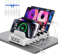 300W Charging Station for Multiple Devices, 8 Port Multi USB C Fast Charger Station Dock for MacBook iPhone 16/15/14/13/12 Samsung Pixel Series iPad, White (6 Mixed Short Cables Included)