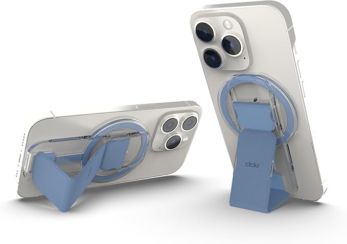 CLCKR for MagSafe Phone Grip for MagSafe Kickstand Compatible with Mag Safe Finger Loop, 3-in1 Phone Ring Holder Strap for Mag Safe iPhone 16/15/14/13/12 Series, Galaxy S25/S24/S23/S22, Pixel - Blue