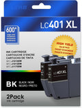 LC401XL Compatible Ink Cartridges Replacement for Brother Ink Cartridges LC401 Black to Use with Brother MFC-J1010DW MFC-J1012DW MFC-J1170DW Printer (2Black)