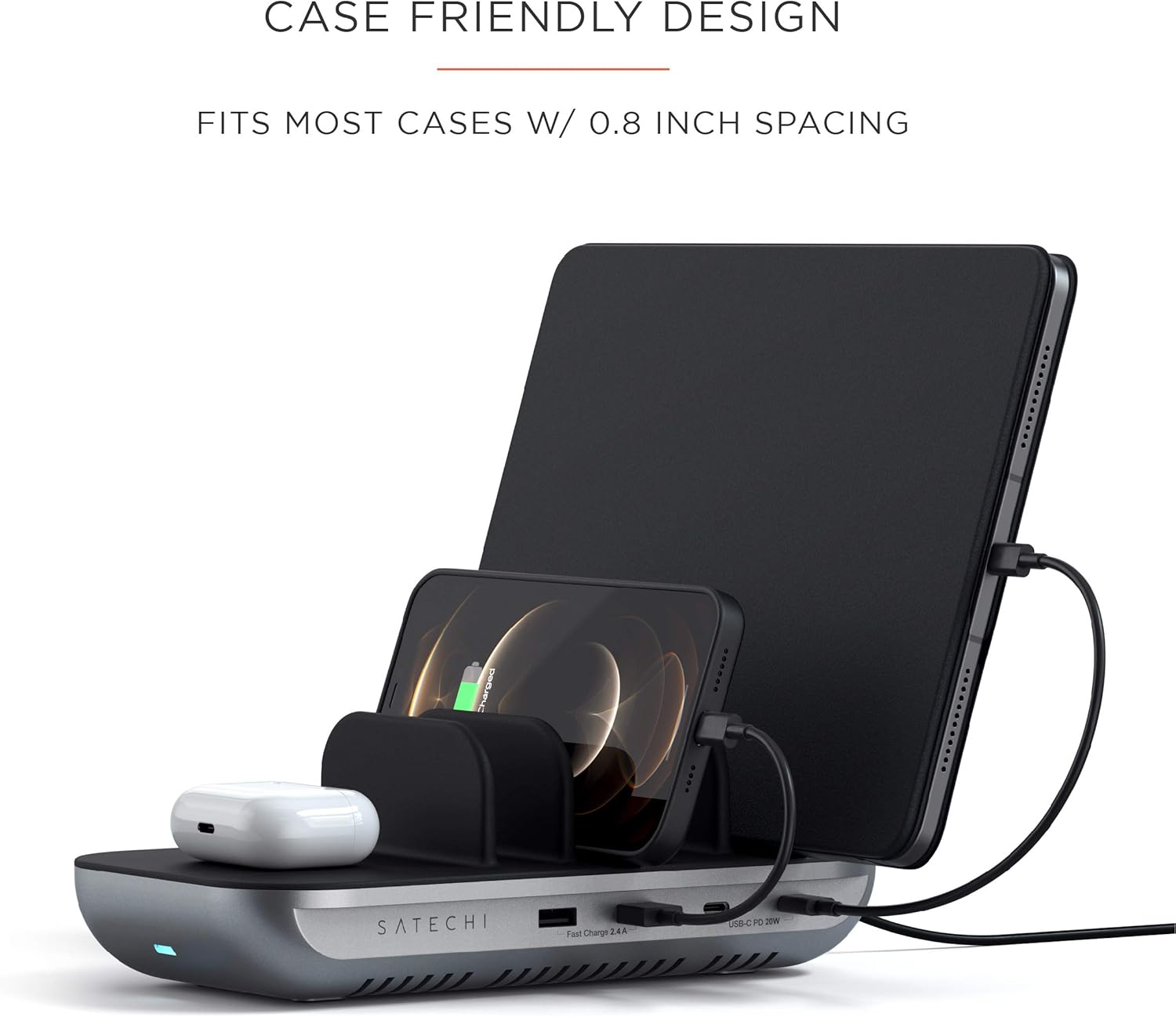 Satechi Multi Device Charging Station with Wireless Charging - for iPad Air/Pro M4/M3/M2/M1, MacBook Air/Pro M4/M3/M2/M1, iPhone 17 to 12 Series, AirPods, AirPods Pro, Apple Watch, and More