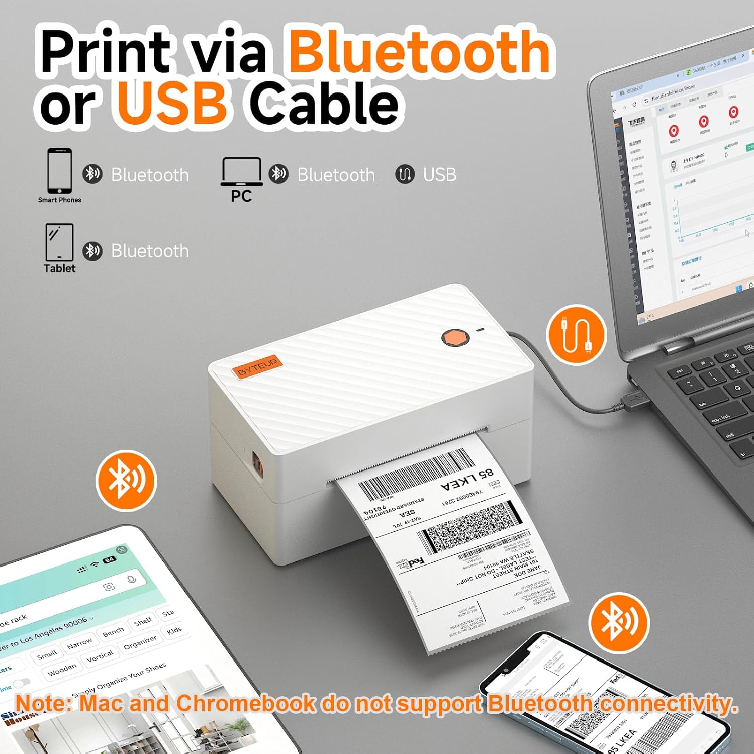 Bluetooth Thermal Shipping Label Printer, Wireless 4x6 Shipping Label Printer for Small Business, Support iOS, Android, Windows and Mac, Compatible with Amazon, Ebay, Shopify, Etsy, USPS.