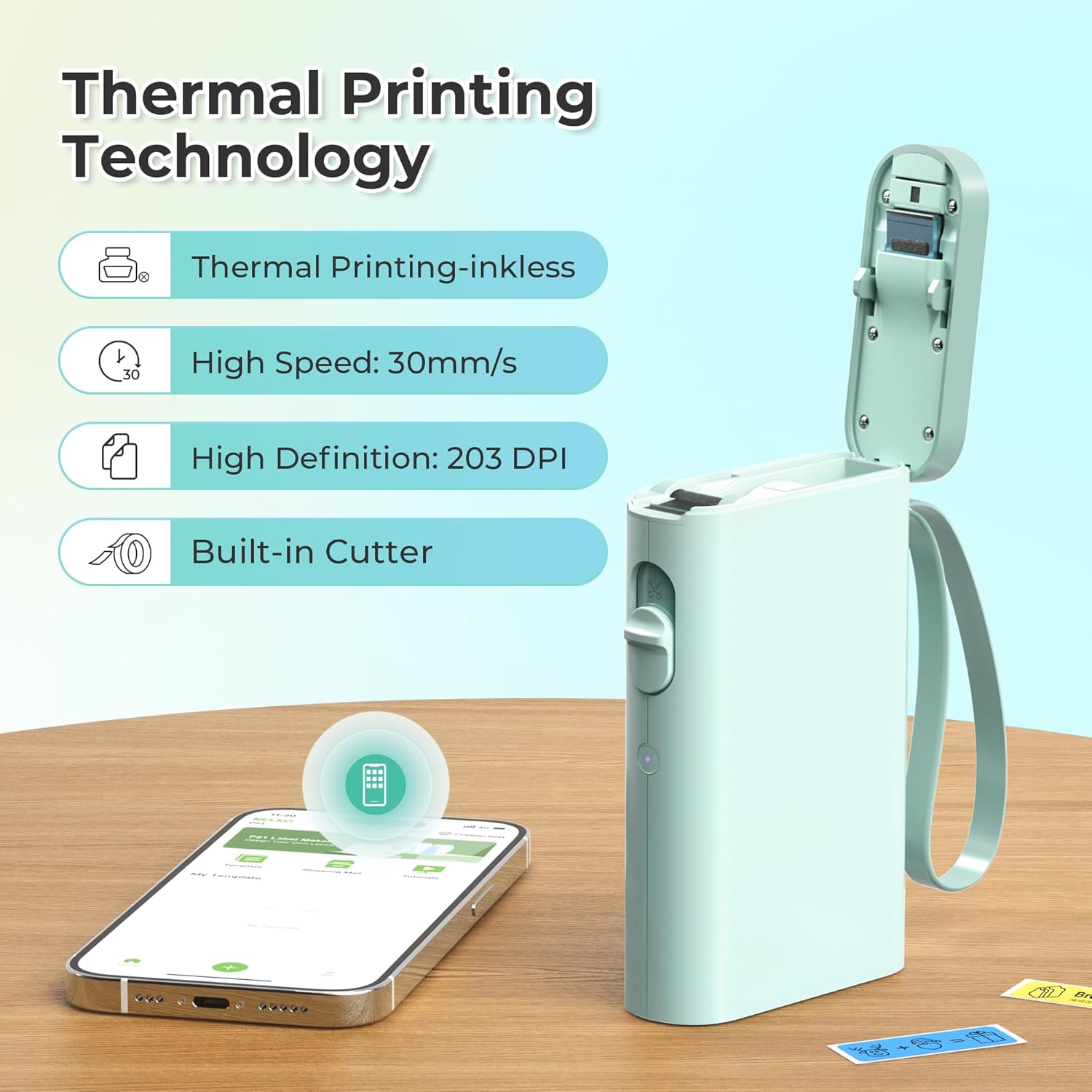 Nelko Label Maker Machine with Tape, P21 Bluetooth Label Printer, Wireless Mini Label Makers with Multiple Templates for Organizing Office Home, Green