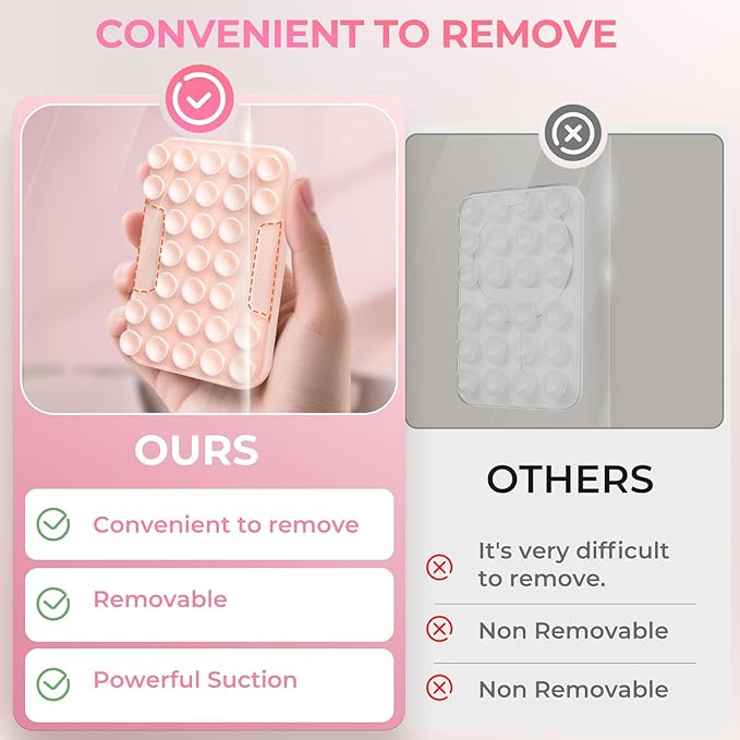 for MagSafe Suction Mount - 29 Silicone Suction Cup Phone Mount with Magnetic Phone Grip, for iPhone 12/13/14/15/16 Series, Hands-Free Sticky Grip for TikTok/Instagram, Light Pink