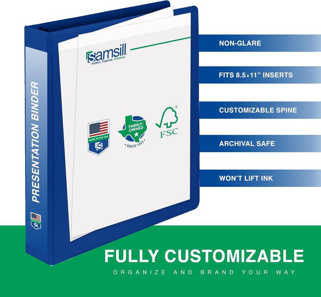 Samsill 3 Inch 3 Ring Binders, Made in USA, Economy Round Ring, Clear View Cover, 550 Sheet Capacity - for School, Home, Office - Blue, 4 Pack