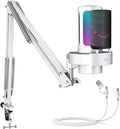 FIFINE Gaming PC USB Microphone Kit, Condenser RGB Mic with Metal Boom Arm, Mute, Gain Knob, Headphones Monitoring, Streaming Microphone Bundle for PS4/PS5, YouTube, Discord, Twitch-A8T White