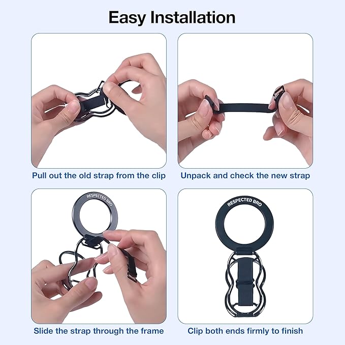 RESPECTED-BRO-3-PCS-Elastic-Strap for Magnetic Phone Grip Stand with Finger Strap, 4-in-1 Magnetic Ring Holder, Kickstand and Elastic Strap for Smartphones (Silver)