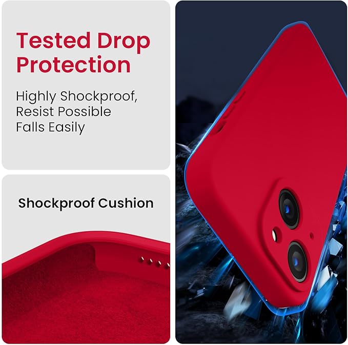 FireNova Designed for iPhone 14 Case, Silicone Upgraded [Camera Protection] Phone Case with [2 Screen Protectors], Soft Anti-Scratch Microfiber Lining Inside, 6.1 inch, Deep Red