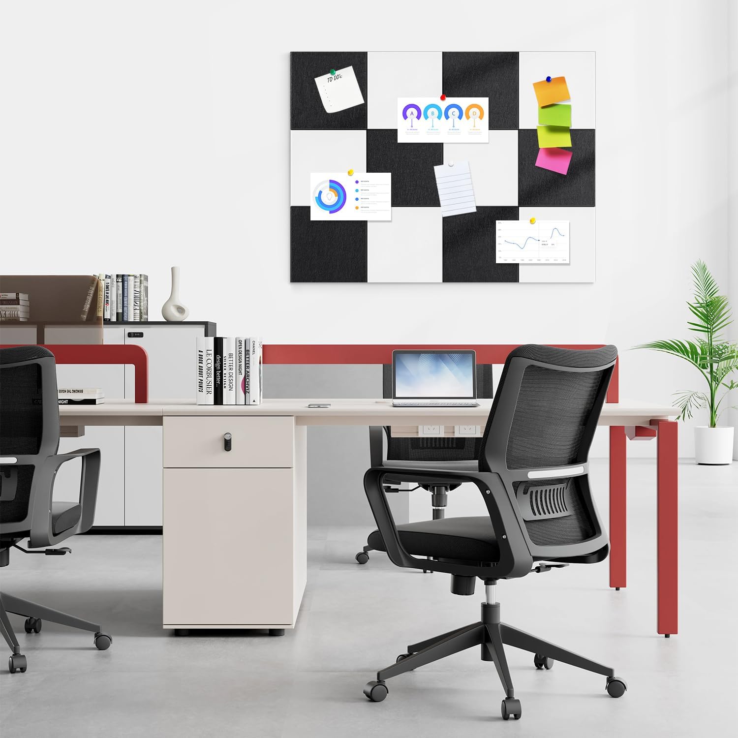 Cork Board for Wall,48"x36" 12 Pack Felt Wall Tiles with Safe Removable Adhesive Tabs, Bulletin Boards for Home Office Kitchen, Pin Board Notice Board for Photos, Memos, Black