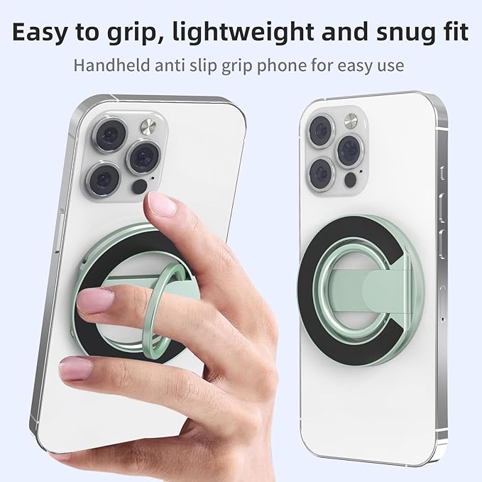 RESPECTED BRO-Magnetic-Phone-Ring-Holder with Dual Rings, Compatible with iPhone 16/15/14/13/12, Multifunctional Stand for Desk,Office,Gym,Kitchen & All Metal Surfaces, Finger Loop Grip (Light Green)