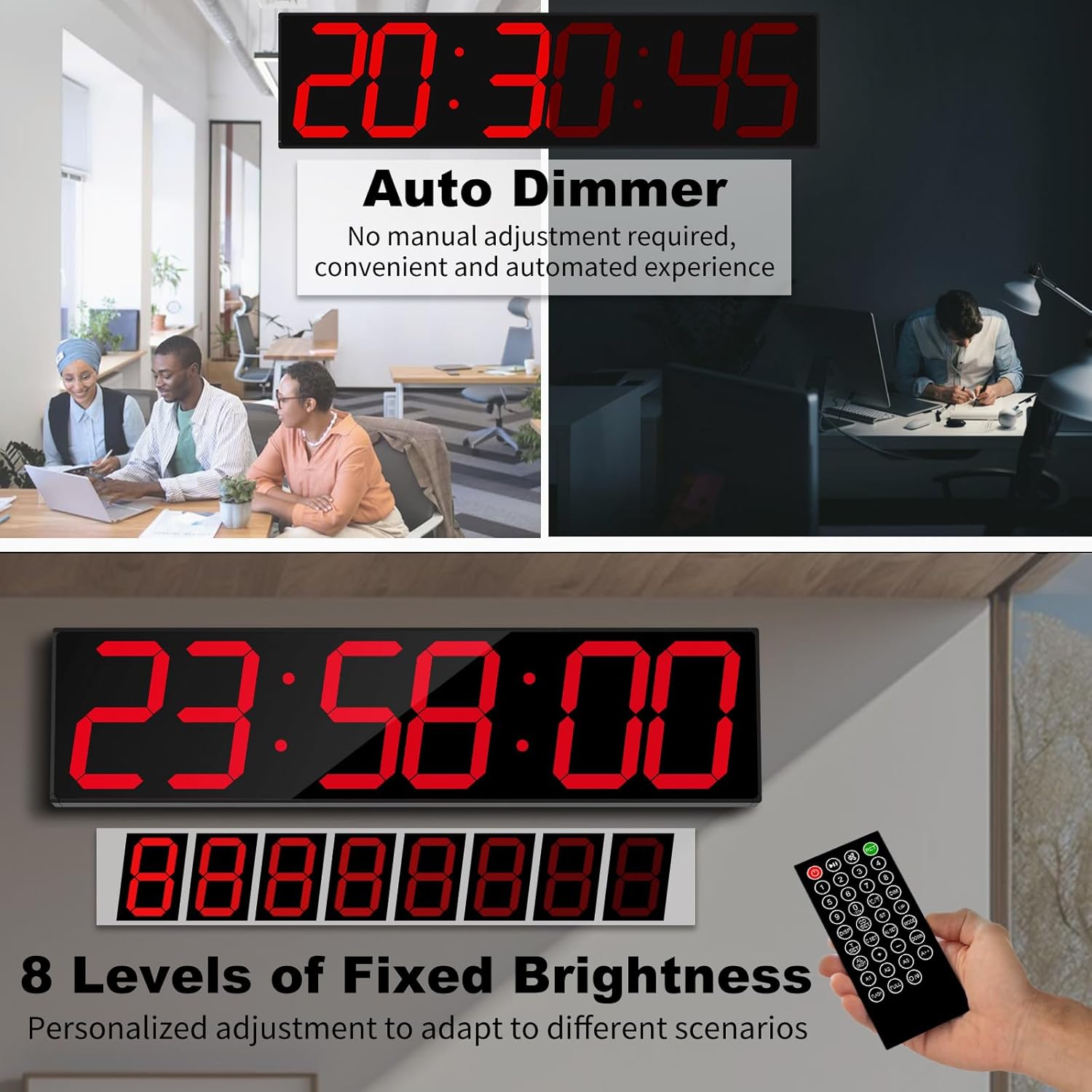 28.4''Large Digital Wall Clock,Automic Digital Clock with Alarm,Clendar and Termperature,Auto Time Sync with Easy Operation, Big Timer with Countdown and Countup (Red)