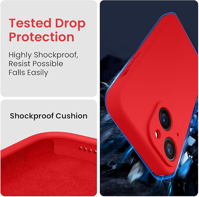 FireNova Designed for iPhone 14 Case, Silicone Upgraded [Camera Protection] Phone Case with [2 Screen Protectors], Soft Anti-Scratch Microfiber Lining Inside, 6.1 inch, Red