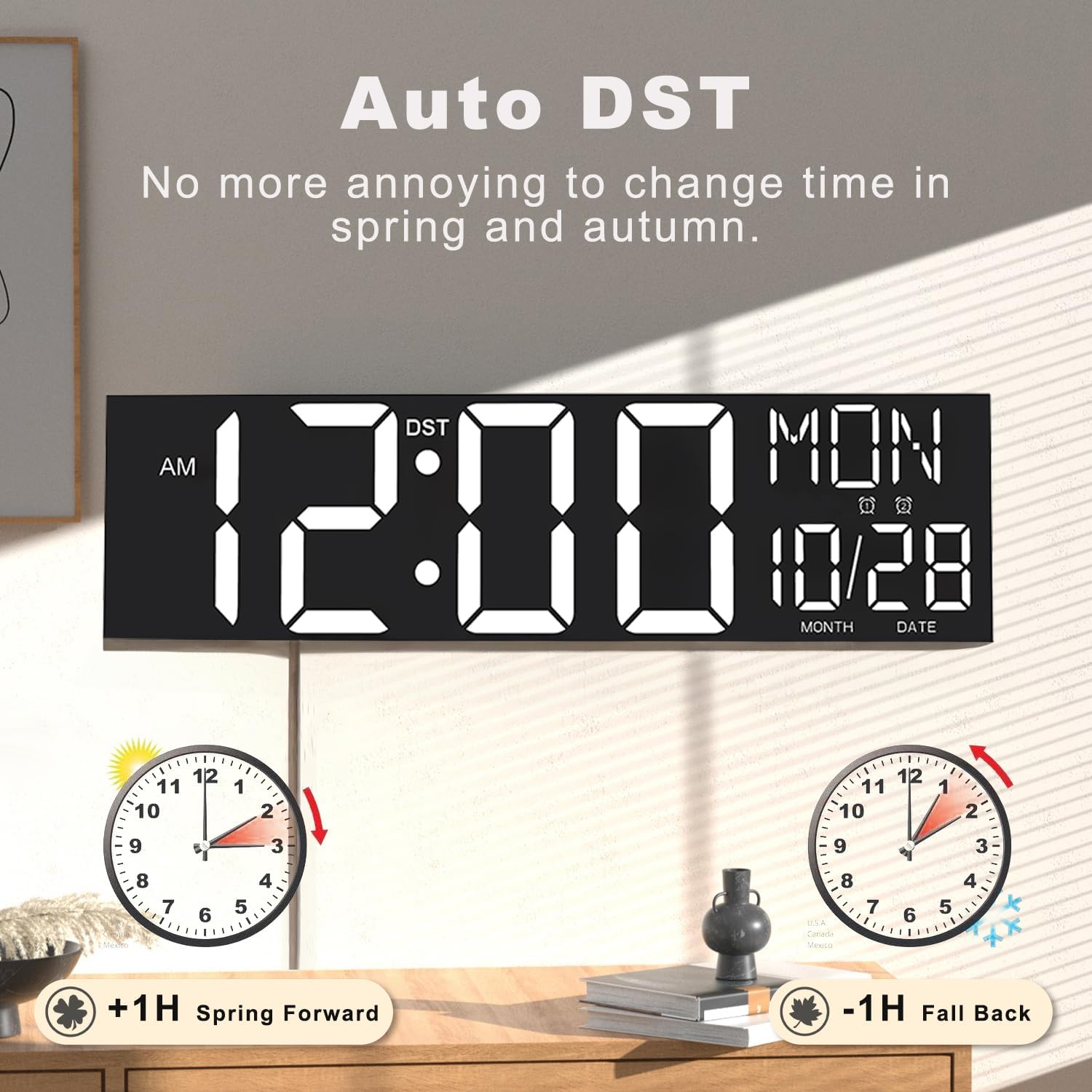 JALL 30" Large Digital Wall Mount Clock with Remote Control, Alarm, Huge Giant Big LED, Countdown, Auto DST, Temperature for Living Room Classroom Desk, Xmas, Birthday Gift, White