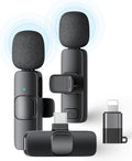 2 Pack Wireless Lavalier Microphone for iPhone iPad and Android Phone, Lapel Mic Plug and Play Wireless Mic Noise Reduction Mini Microphone for Video Recording Interview Podcast Vlog YouTube Tiktok