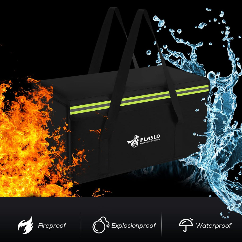 FLASLD Large Fireproof Document Bags, 24x12x12” Waterproof Storage Firesafe Bag, Fireproof Folder Safe Box for Cash, Valuables & Passport, Silicone Coating & Zipper Closure