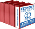 Samsill 3 Inch 3 Ring Binders, Made in USA, Economy Round Ring, Clear View Cover, 550 Sheet Capacity - for School, Home, Office - Red, 4 Pack