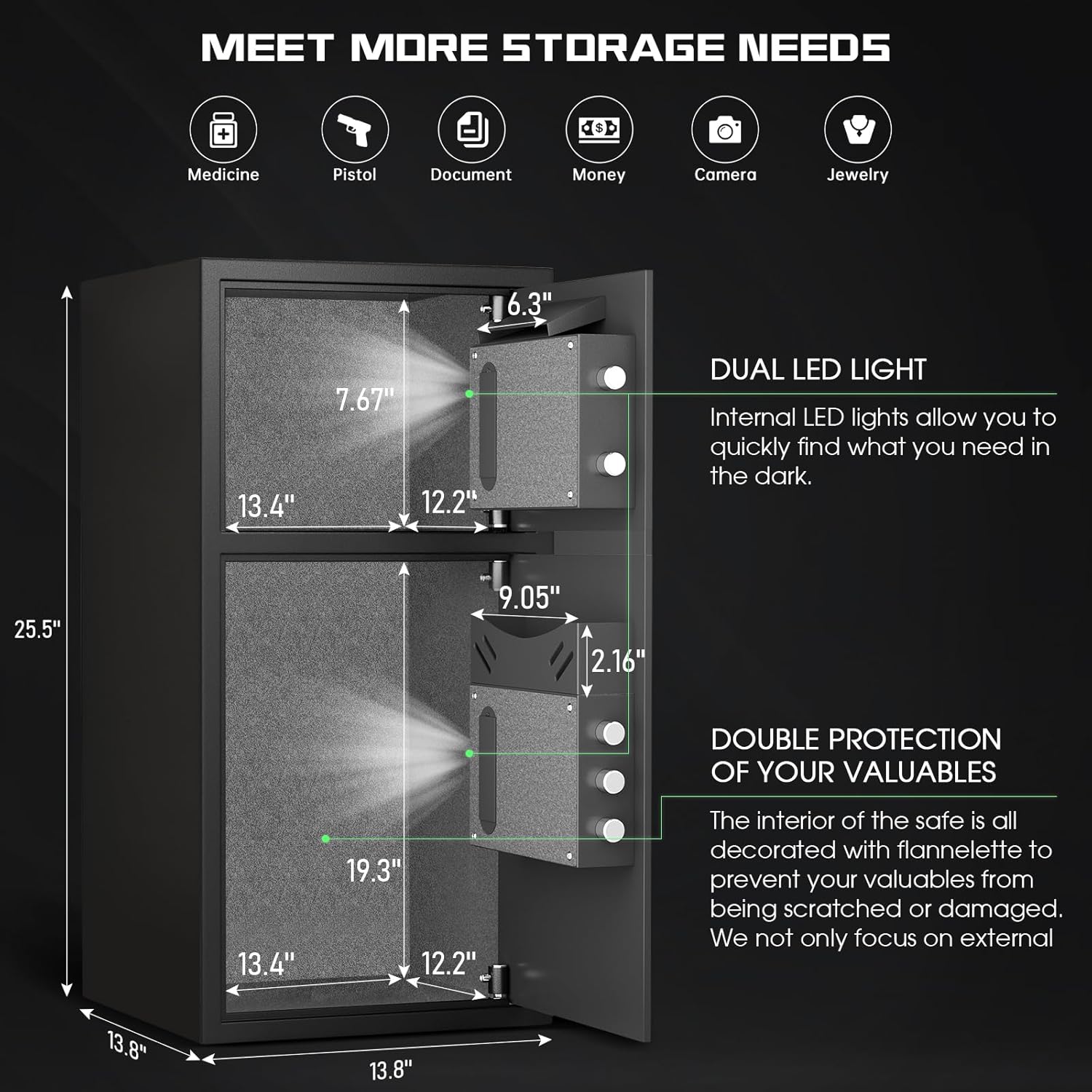 Large Double Door Safe Box Fireproof Waterproof, 6.0 Cu ft Security Safe with LED Light and Dual Alarm System, Home Safes Digital Keypad and Mute Function, Security Lock Box for Money and Valuables