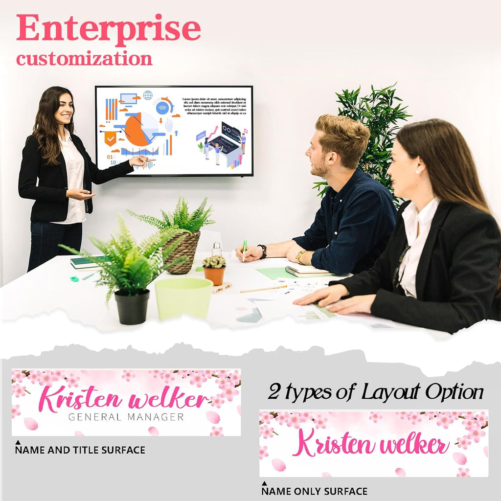 Personalized Name Plate for Desk - Custom Engraved Name Plates for Woman - Boss Day Gifts for Ladies- Pink Office Decor Appreciation Gifts for Teacher Nurse Coworker Social Worker (cherry blossom)