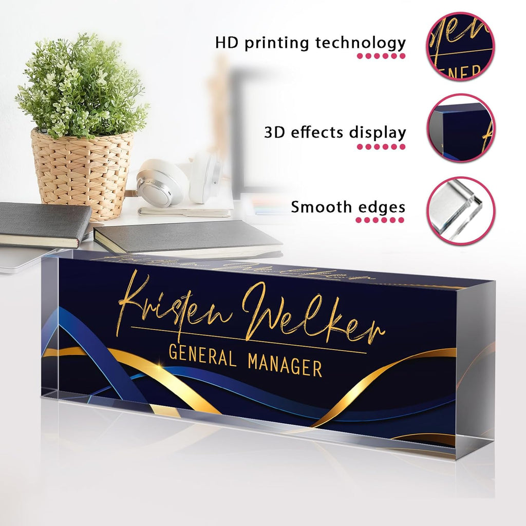 Personalized Name Plate for Desk - Custom Engraved Name Plates for Man - Boss Day Gifts for Boss - Acrylic Office Decor Appreciation Gifts for Teacher Nurse Coworker Social Worker (Iron Blue)