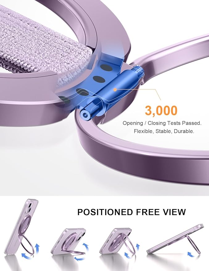 EWA MagOne Ultra Phone Grip Stand with Replaceable Elastic Finger Loop, Removable Magnetic Ring Holder Kickstand Loop, Accessories for iPhone 16, 15, 14, 13 Pro/Max/Plus (Purple)