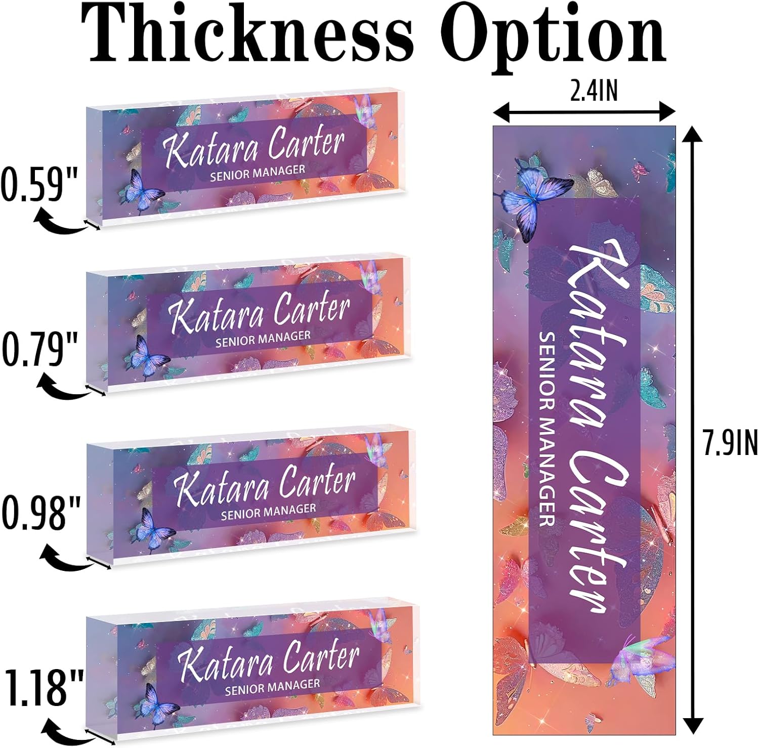 Name Plate for Desk Personalized, Acrylic Desk Decorations, Employee Appreciation Gifts, Custom Office Gifts for Coworkers, Boss, Teacher, Nurse (Orange Purple Butterfly)