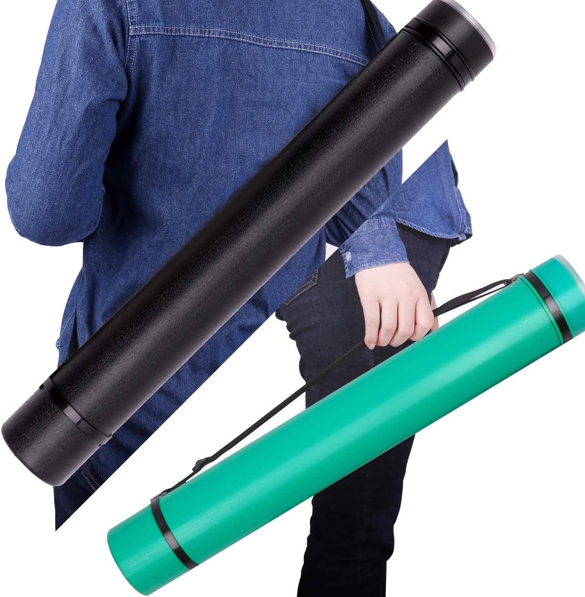 TRANSON 2-pack Durable Poster Storage Tube with Straps 24"-40" Extendable for Blueprints, Artwork, Maps, Posters