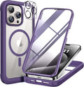 Miracase Magnetic for iPhone 15 Pro Case [Compatible with MagSafe] Full-Body Bumper Phone case with Built-in Glass Screen Protector& Camera Protector, Military Drop Proof 15 Pro Cover, Magnetic Purple
