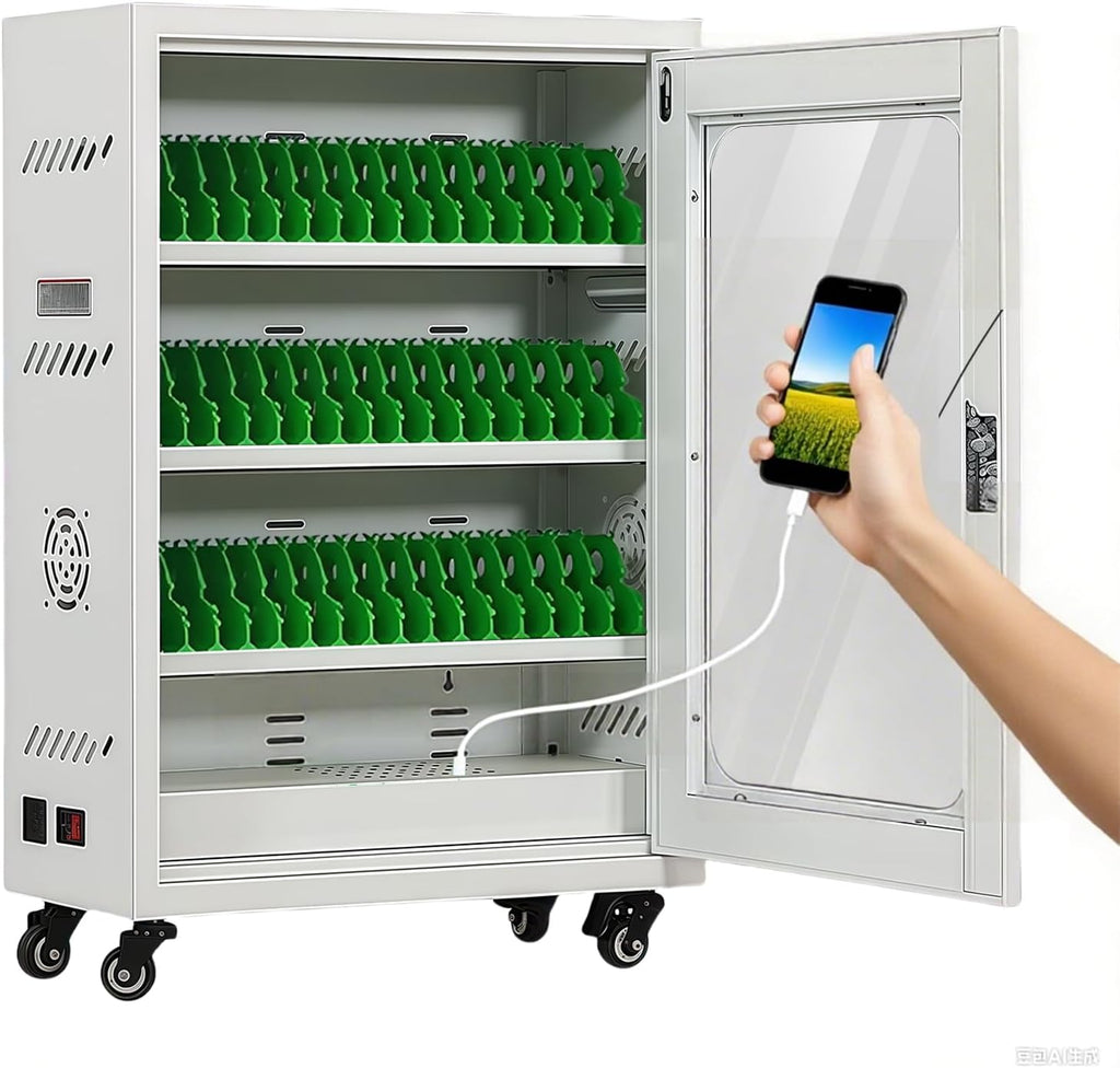 Mobile Charging Cabinet for Cell Phone, 50 Device Charging Station, USB Charging Cart Locker, with Wheels & Combination Lock, Secure Phone Storage Cabinet (50Slots)