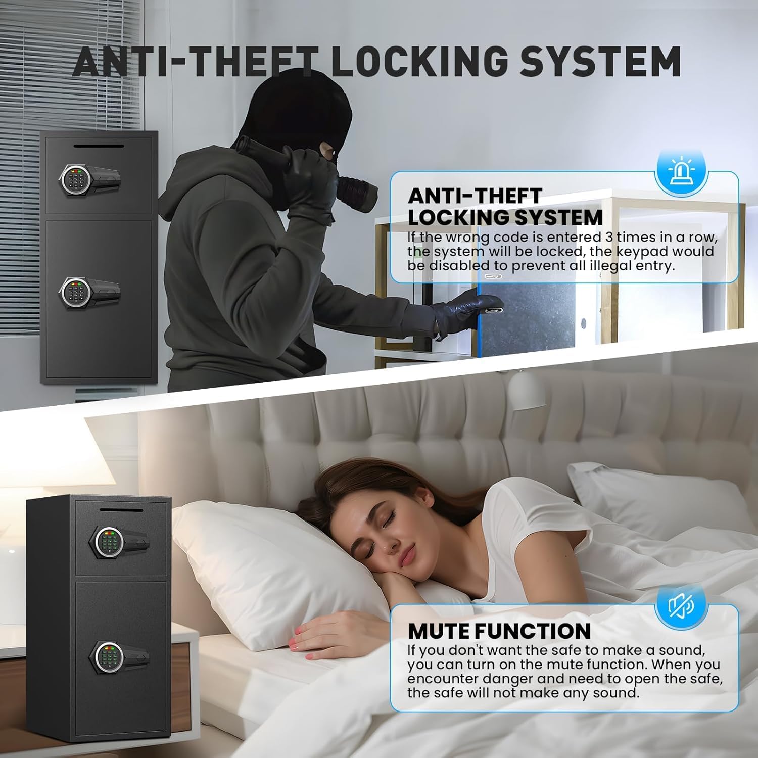 kavey 6.5 Cu ft Large Safe Box Fireproof Waterproof, Money Safe With Mute Function and LED Light,Digital Keypad Home Safes with Deposit Slot & Dual Alarm System, Security Box for Money Valuables