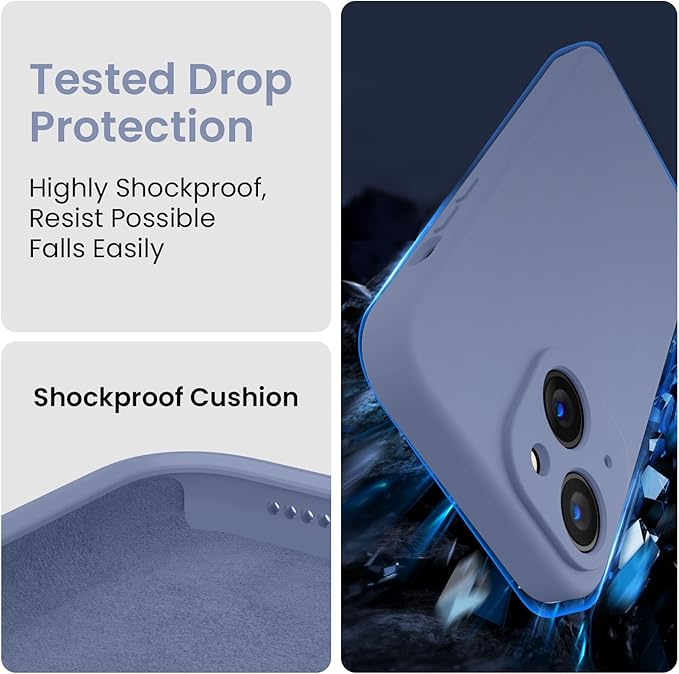 FireNova Designed for iPhone 14 Case, Silicone Upgraded [Camera Protection] Phone Case with [2 Screen Protectors], Soft Anti-Scratch Microfiber Lining Inside, 6.1 inch, Lavender Gray